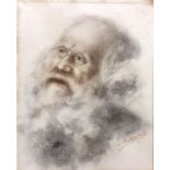 Painting of character with beard D. Abate Cristaldi (Catania 1891 / Rome, 1949). Mixed media pencil