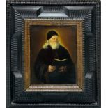 Oil painting on metal depicting munk with book, Italy, nineteenth century. Frame guilloche. Cm