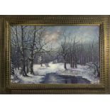 Oil painting depicting snowy landscape. 20th century. Cm 60x90.