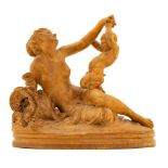 Sculpture in terracotta depicting baccante with cherub, Albert Ernest Carrier-Belleuse