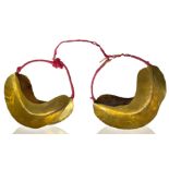 Large ceremonial Peul earrings in gold metallic leaf. Niger, nineteenth / twentieth century, 11 x 4