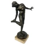 Statuette depicting antimony boy with crab. H 53 cm