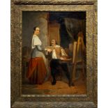 Oil painting on canvas of a painter and model. Ignatius Josephus van Regemorter (Antwerp,