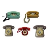 Group of 5 vintage telephones. 1 wall telephone in gray, Fatme model DBGF 112-113 / DBMF112-113