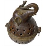 Bronze incense burner, cover with elephant head. India, twentieth century, 15 x 11 cm.