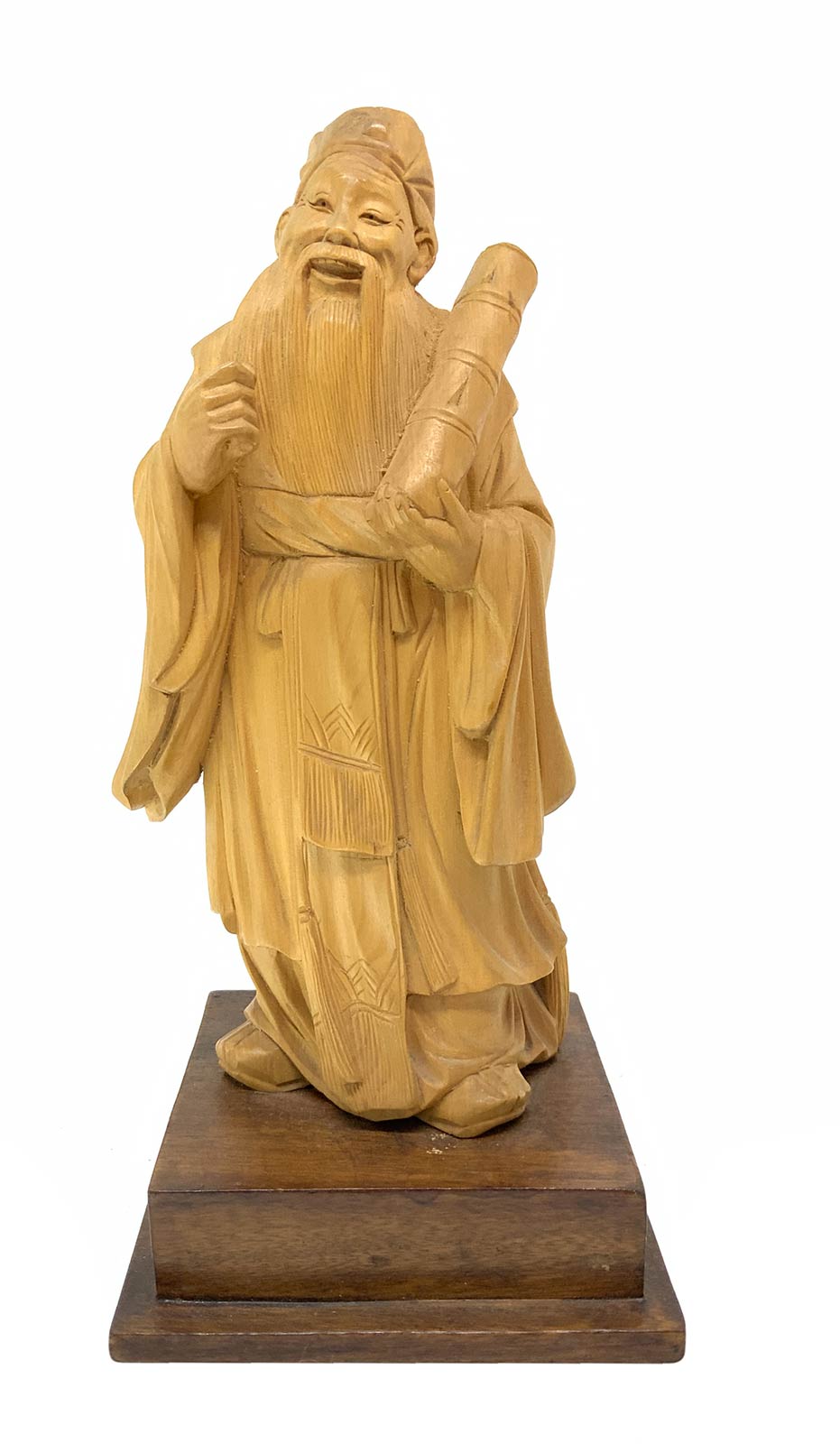 Wooden sculpture of a Chinese wiseman, China, eighteenth century. H 17 cm, 2.4 cm with pedestal.