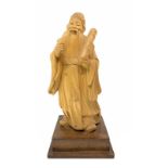 Wooden sculpture of a Chinese wiseman, China, eighteenth century. H 17 cm, 2.4 cm with pedestal.