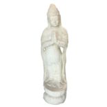 Statue of Guanyin praying in white marble, with crown. China, early twentieth century. H 89 cm.