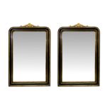 Pair of mirrors with black ebonized wood trims and molding gold leaf, nineteenth century Sicily. H