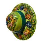 Majolica hat decorated in flowers, Portugal. 23 Cm.