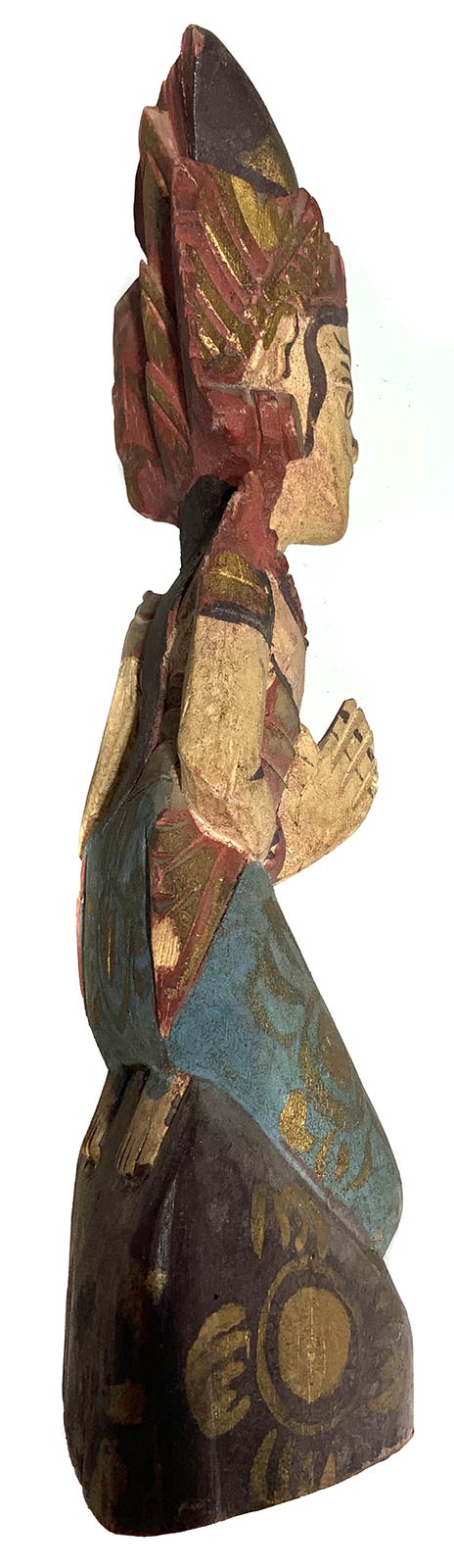 Bali Indonesian Origin. Statuette in colored wood. Woman in prayer. H Cm 26 - Image 2 of 3