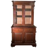 Sideboard in mahogany. Sicily, XIX century. Double body. Upper part with glass doors, the lower