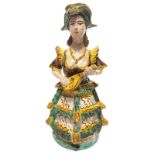 Lumiera in majolica of Caltagirone, early 900. Woman playing mandolin. H 35 cm.