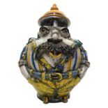 Poutiche majolica of Caltagirone. Figure anthropomorphic polychrome man in shades of blue, yellow