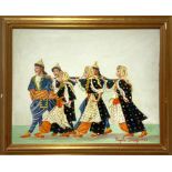 Oil Painting on canvas depicting naive oriental characters by Dragon Angel (Catania Catania 1930-