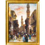 Oil painting on canvas depicting the Cairo Frans Wilhelm Odelmark, Swedish orientalist painter