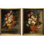Pair of oil paintings on canvas depicting still life of flowers, 17th century Flemish painter. Cm