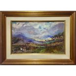 Painting depicting mountain landscape by Elvira Del Giudice. Cm 21,5x35, Duct oil on cardboard,