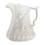Spout in white biscuit porcelain delicately sculpted, depicting child and flowers. H 18.5 cm.