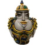 Poutiche majolica of Caltagirone, polychrome anthropomorphic figure of woman in shades of blue,