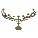 Golden brass candelabra with seven lights, leaves decorations. H 45 cm