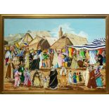 Oil painting on canvas depicting naive Persian market by Drago Angelo (Catania Catania 1930- 2020).