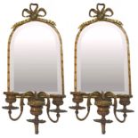 Pair of small mirrors with candle holders, XIX Century. Golden mercury, with bow decoration. H cm