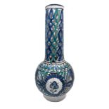 Majolica vase with blue and green decorations. Neck perforated, Tunisia. 31 Cm