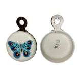 Couple ceramic bowls in Vicenza. Decorated with butterfly. 21 Cm.