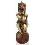 Bali Indonesian Origin. Ancient statue in colored wood. Monster Barong exhibitionist. H 35 Cm.