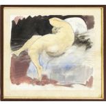 Watercolor on paper depicting nude woman, twentieth century. Cm 30x35, Watercolor. indecipherable