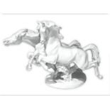 Porcelain sculpture depicting white horses running. Zaccagnini, XX century. Cm 37x56. Mark