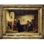 Oil painting on canvas depicting a genre scene in an interior, nineteenth century Dutch painter.
