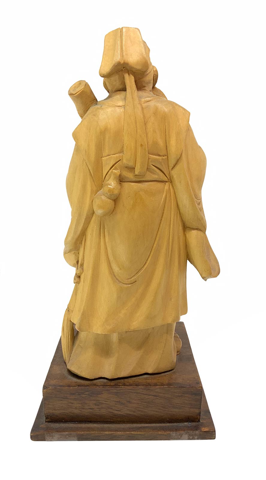 Wooden sculpture of a Chinese wiseman, China, eighteenth century. H 17 cm, 2.4 cm with pedestal. - Image 4 of 5