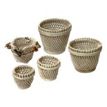 Lot of five ceramic vases basket manufacturing Bassano, XX century. 2 H 13 cm pots, vases 3 H 8 cm.