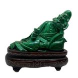 Chinese statuette in malachite, light green, Jurojin depicting God (God of the Seven Deities