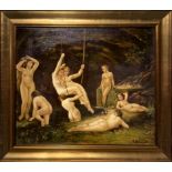 Oil painting on canvas depicting female nudes. Cm 50x60. Signed lower right V. Ribaldo.