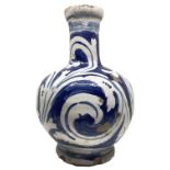 Caltagirone majolica bottle, white with cobalt blue decorations, nineteenth century. H 22 cm Base
