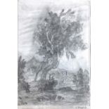 Anonymous author's drawing depicting river Alcantara landscape, nineteenth century. Watercolor on