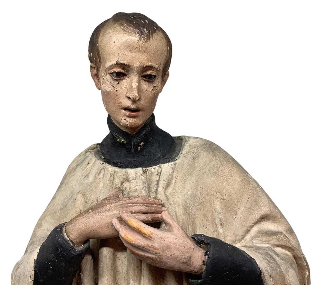 Papier-m&acirc;ch&eacute; sculpture depicting Saint Aloysius de Gonzaga wearing a white robes, late - Image 3 of 8