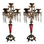 Pair of bronze candlesticks with 5 lights. Teardrop-shaped toasts, hand-grinded. Late eighteenth