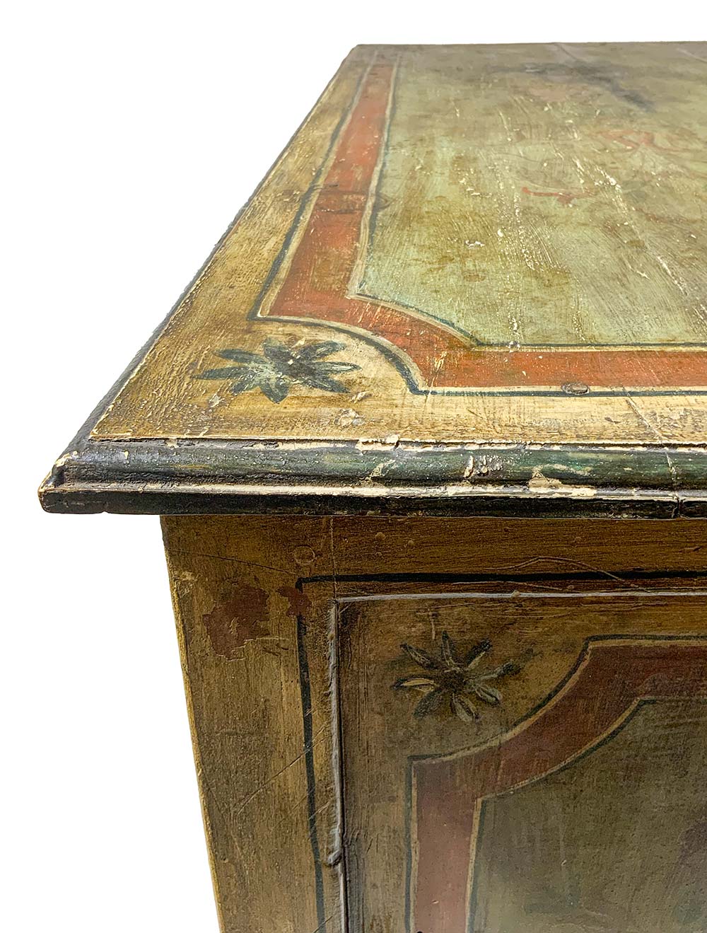 lacquered wooden chest of drawers, early nineteenth century Sicily. In the green and shades of - Image 7 of 8