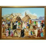 Naif painting, oil paint on canvas depicting Persian market, Drago Angelo (Catania 1930- Catania