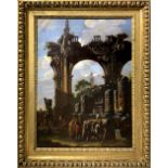 Oil paint on canvas, Giovanni Ghisolfi (Milan 1623-1683 Milan). Architectural caprice. Cm