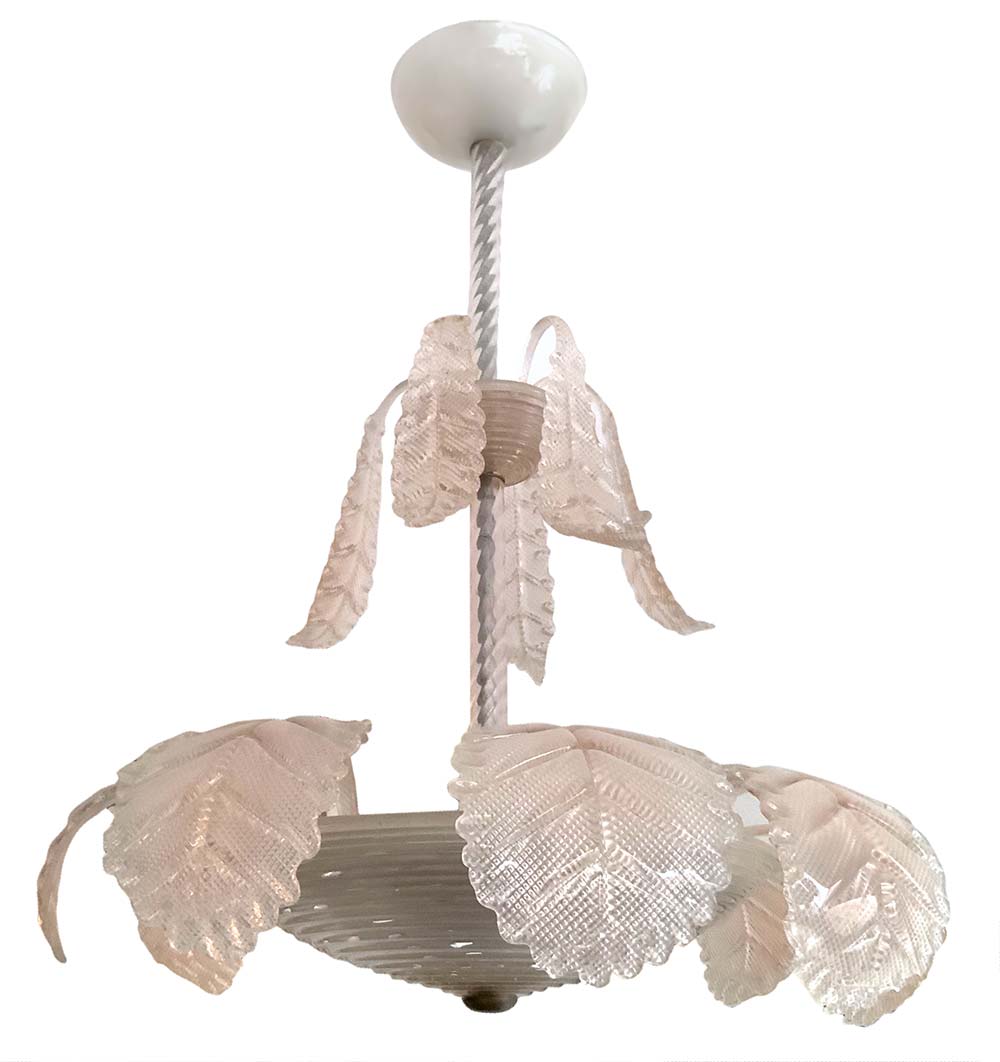 Chandelier in Murano glass, light pink, 40/50 years. H 84 cm, diameter 65.