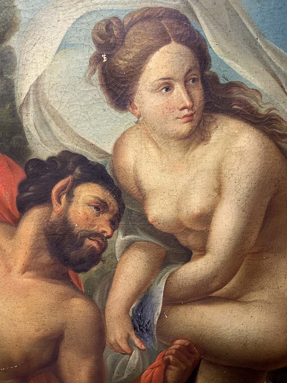 Oil paint on canvas depicting Satyr and Nymph, Emilian painter from the eighteenth century. Cm - Image 3 of 7
