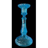 Single-hole candlestick in blue glass, XX century. H cm 24.