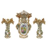 Louis Philippe porcelain tripthyc with golden floral decorations, nineteenth century. H Cm 44. H