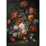 Oil on canvas depicting still life of flowers, 50x70 cm, twentieth century. Signed on the lower