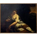 Oil paint on canvas depicting female figure with book, Allegory of philosophy, venetian and Emilian